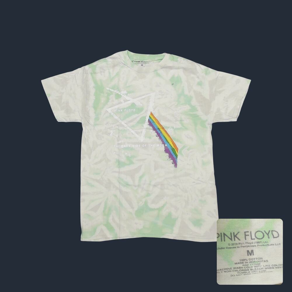 2018 Pink Floyd Dark Side Of The Moon Geometric Tie Dye T-Shirt Green Medium